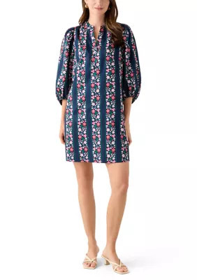 Crown & Ivy Women's Puff Sleeve Printed Dress, Navy Blue, Medium | Belk