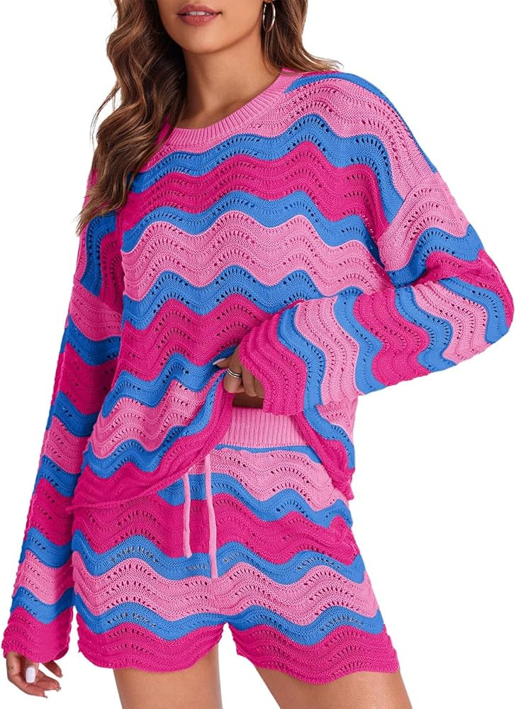 Tankaneo Womens Spring Sweater Set 2 piece Striped Lounge Sets Matching Pajamas Sets Long Sleeve ... | Amazon (US)