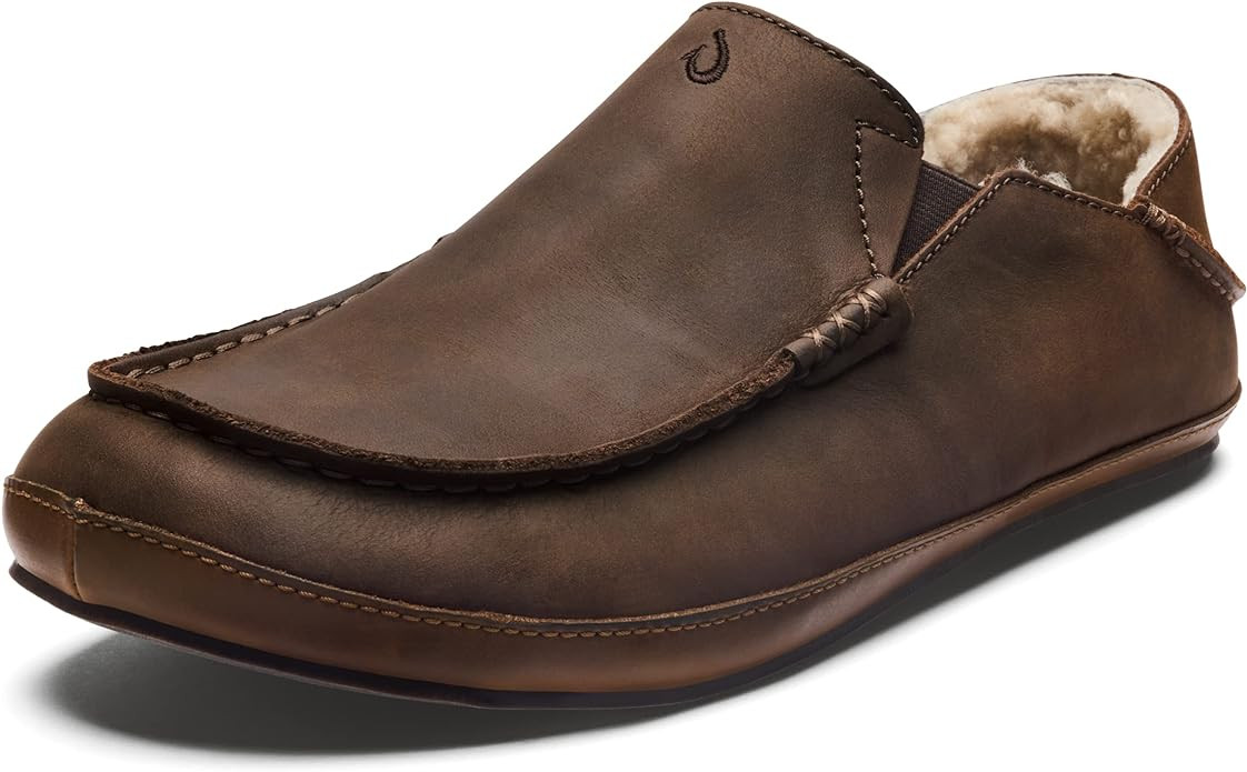 OLUKAI Moloa Slipper, Men's Premium Leather Slip-On Shoes, Soft Genuine Shearling Lining & Gel In... | Amazon (US)