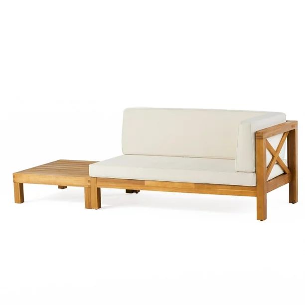 Elisha Acacia Wood Outdoor Right Arm Loveseat and Coffee Table Set with Cushion, Teak and Beige -... | Walmart (US)