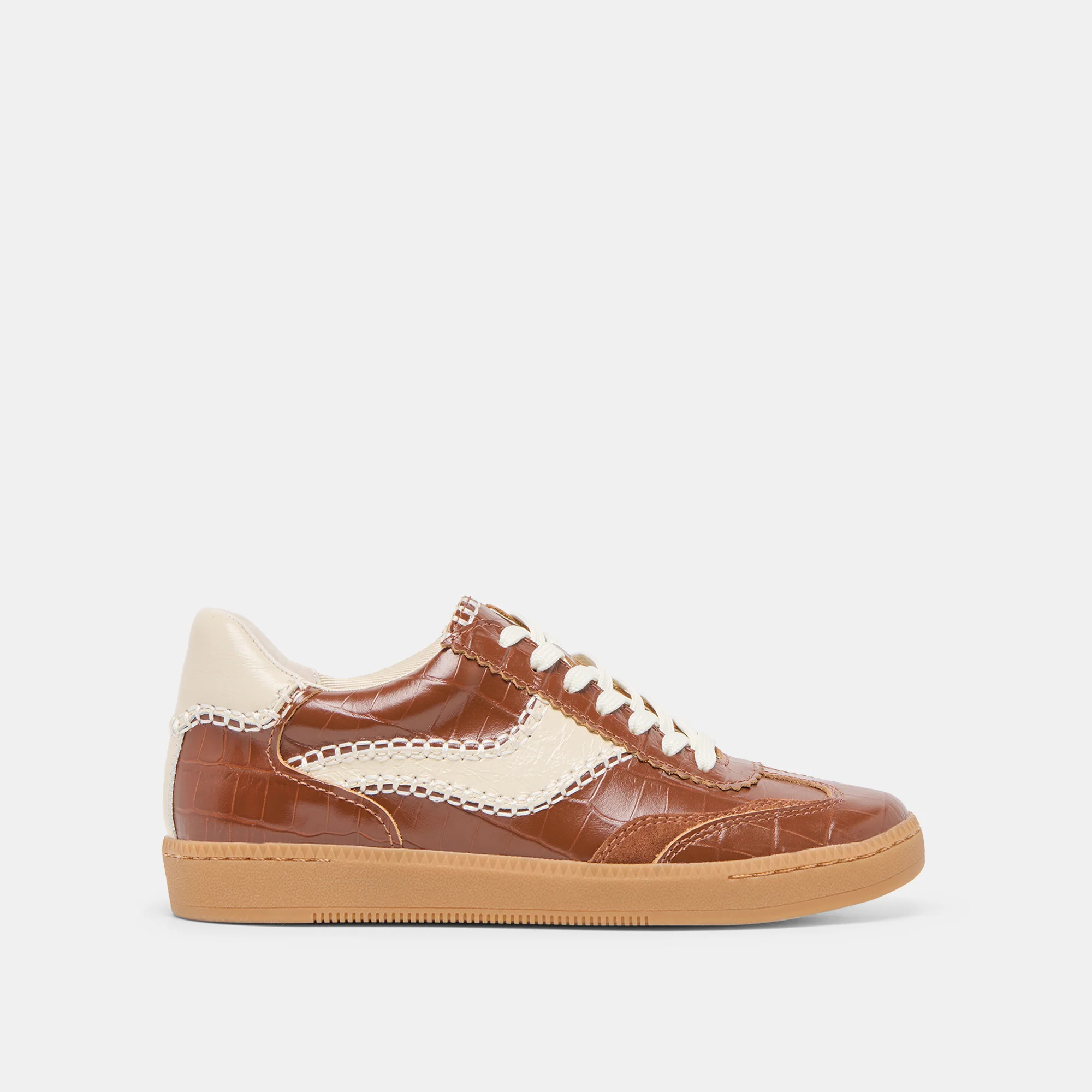 Notice Stitch Sneakers Cognac Croco Embossed Leather | DolceVita.com