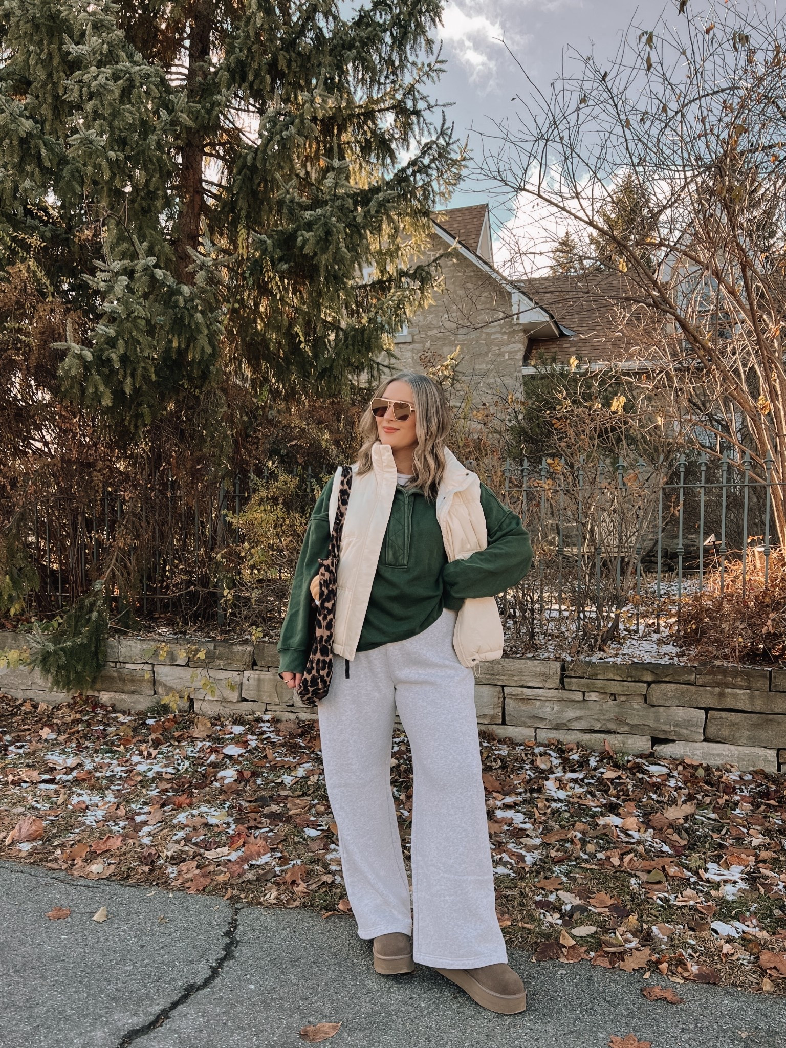 Comfy winter outfit! Wearing my usual size L in the sweatpants. Linked this year’s version of my dark green sweatshirt, wearing L. Wearing L tall in the puffer vest (Canadian link under “similar products”). Ugg look for less boots are super comfy and such good quality! I’m a 9.5-10 shoe and wear a 10 in these


#LTKmidsize #LTKsale #LTKwinter