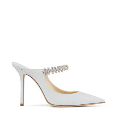 White Sandy Glitter Fabric Mules with Crystal Strap | Jimmy Choo (US)