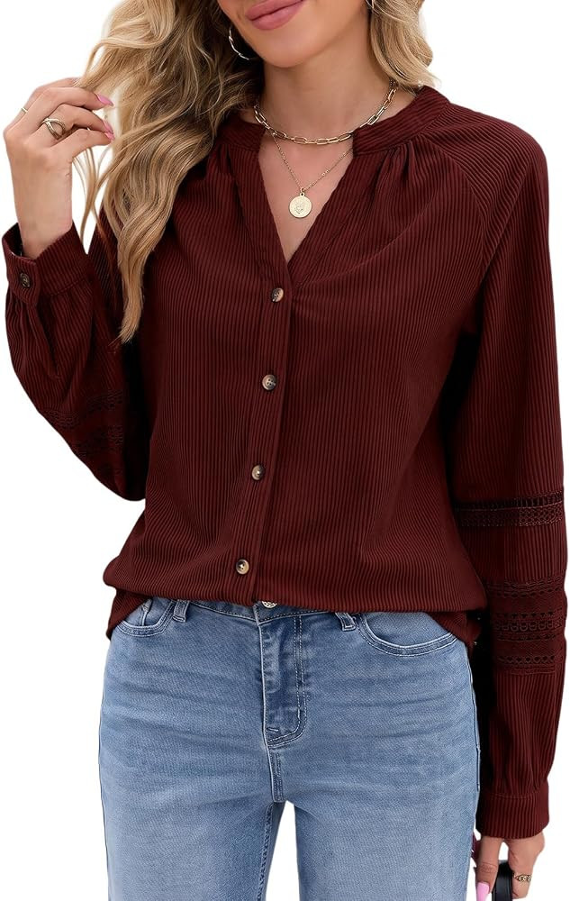 Sidefeel Corduroy Button Down Shirts for Women Long Sleeve Tops | Amazon (US)