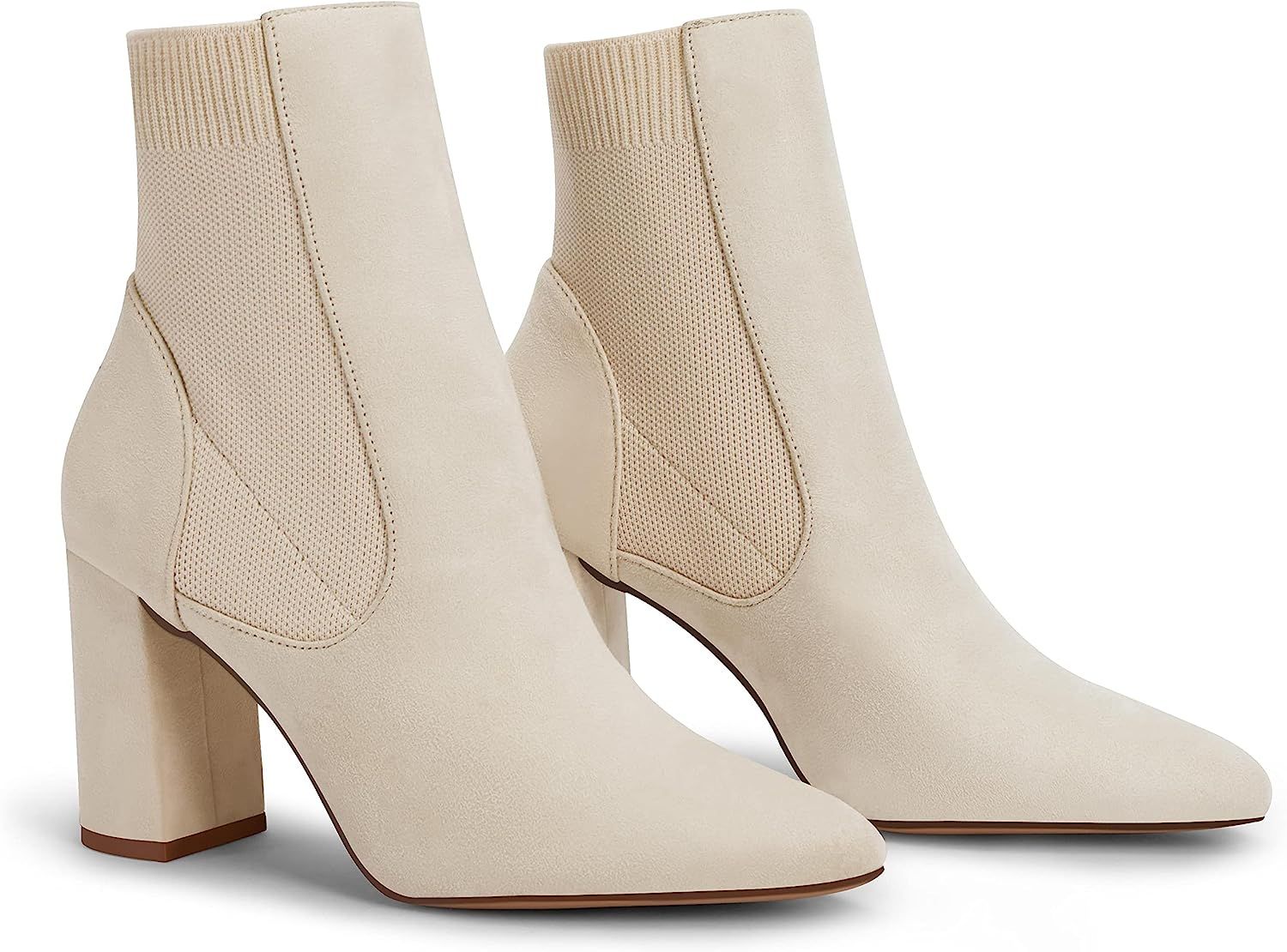 Amazon.com | Women's Chunky Block High Heel Ankle Boots Pointed Toe Elastic Gore Comfortable Cowb... | Amazon (US)