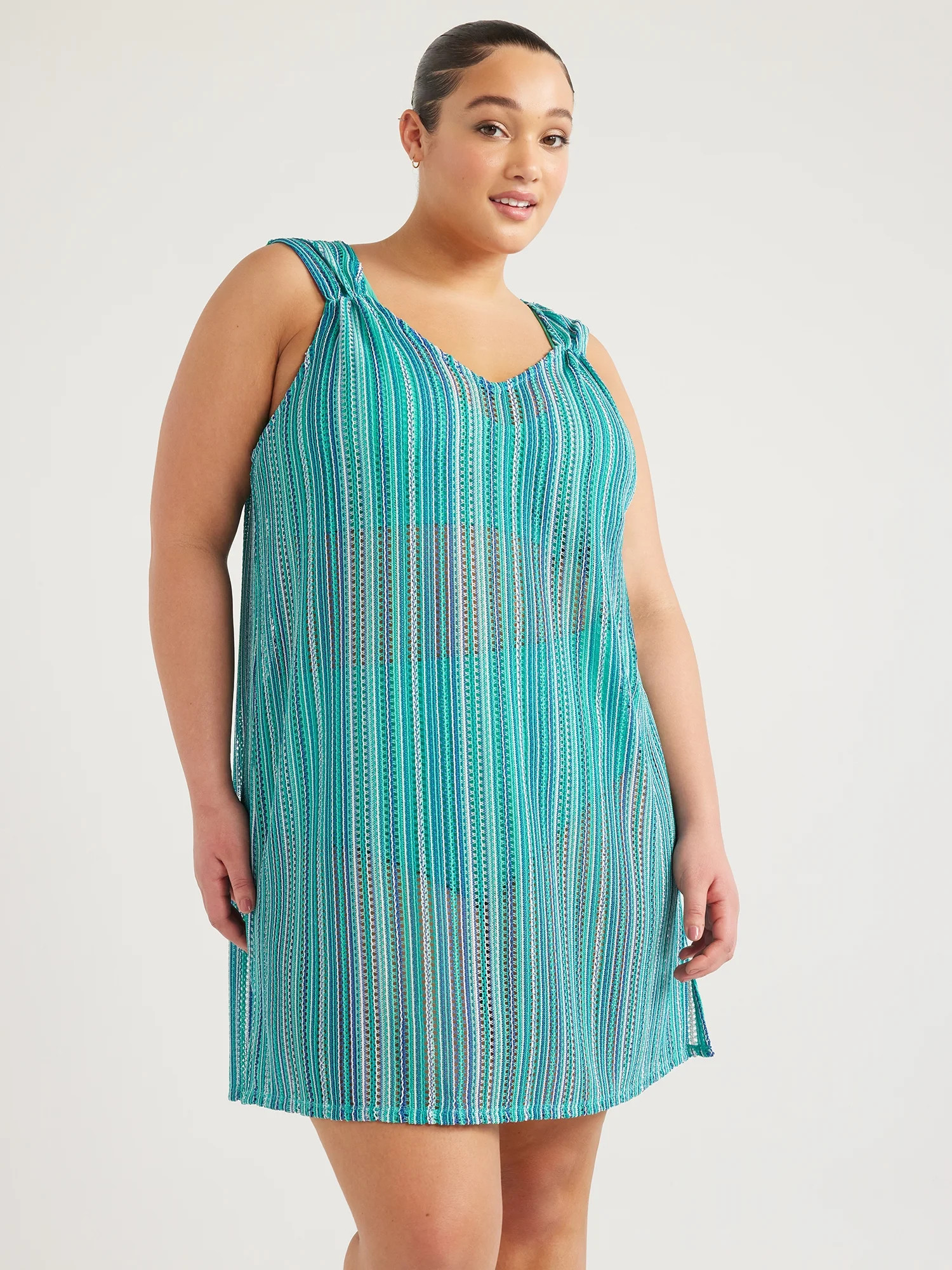 Time and Tru Women's and Plus V Neck Crochet Coverup Dress, Sizes XS-3X | Walmart (US)