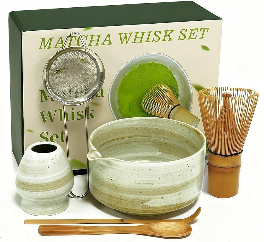 Matcha Whisk Set, Matcha Set, 6 Pieces, with Bamboo Whisk, Ceramic Bowl & Sifter Complete Matcha ... | Amazon (US)