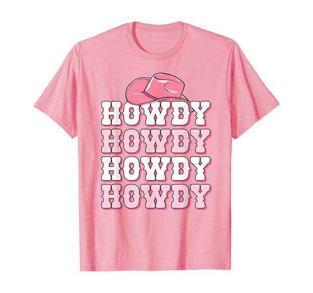 Pink Howdy Cow Print Western Country Cowgirl Texas Rodeo T-Shirt | Amazon (US)