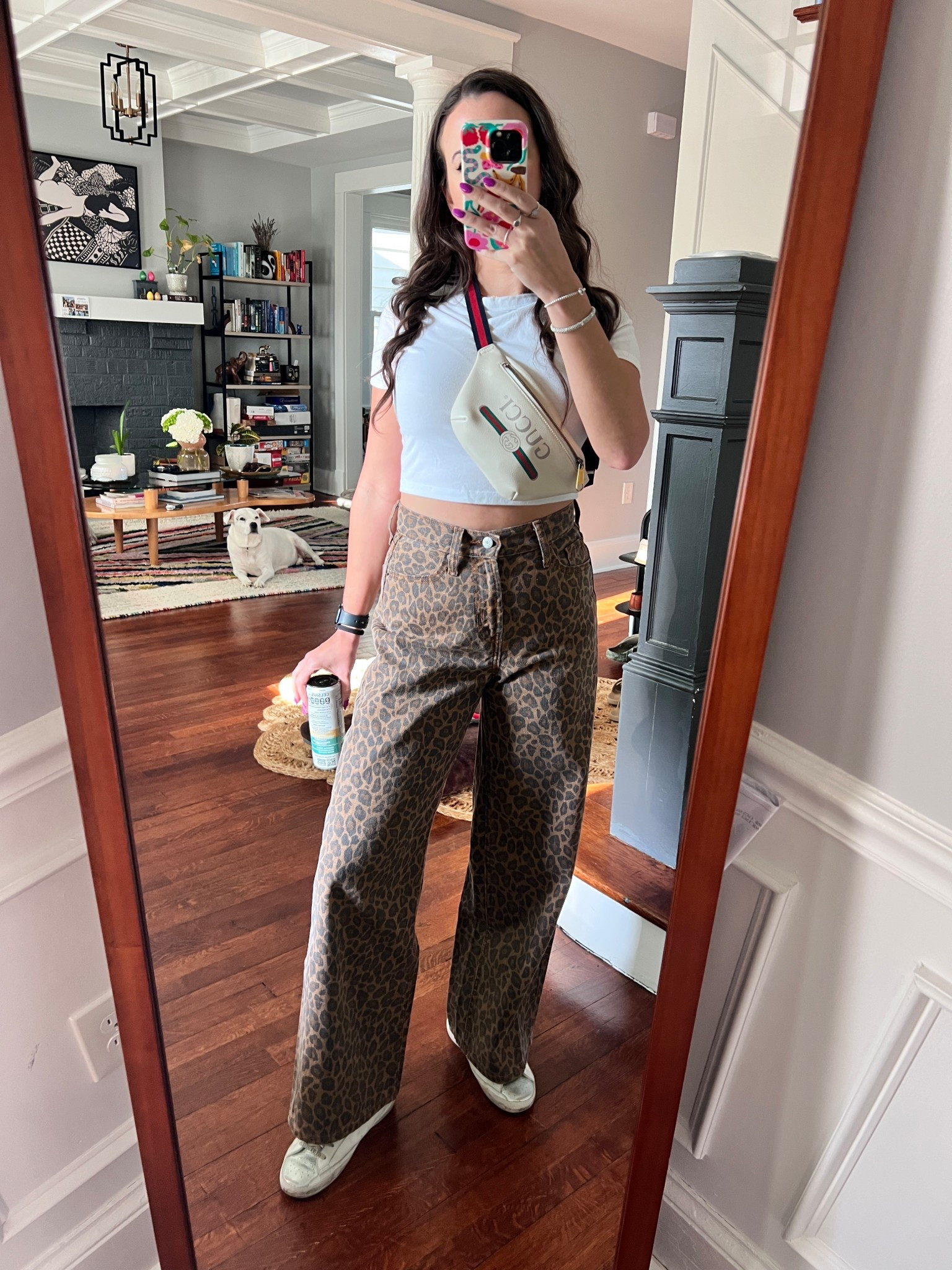 Leopard jeans. Baseball. Outfit. Casual outfit. Baseball game outfit. Style. Crop top. Golden goose. Gucci. Gucci belt bag. Leopard. 

#LTKFindsUnder50 #LTKStyleTip #LTKFindsUnder100