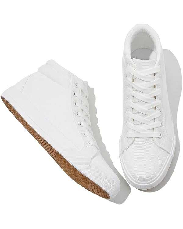 XRH Women Black Canvas High Tops Sneaker for Walking,White Non Slip Hi Top Lace up Shoes,Casual F... | Amazon (US)