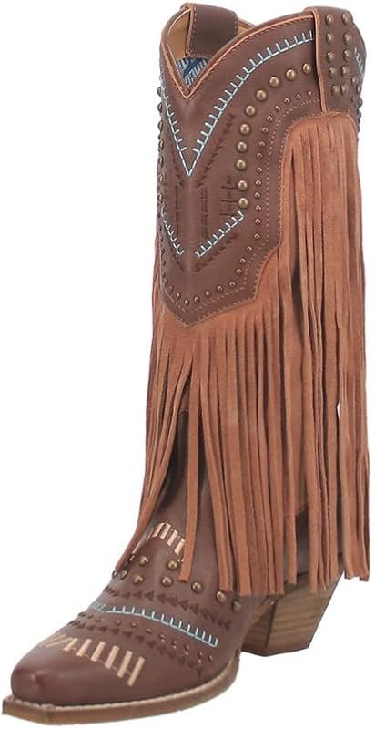 Womens Gypsy Studded Snip Toe Boots Mid Calf Low Heel 1-2" - Black | Amazon (US)