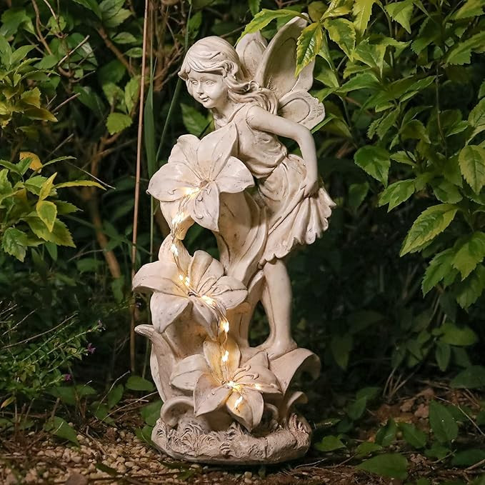 Angel Garden Statue Outdoor, Solar Powered Resin Garden Sculptures Fairy Angel Statues Waterproof... | Amazon (US)