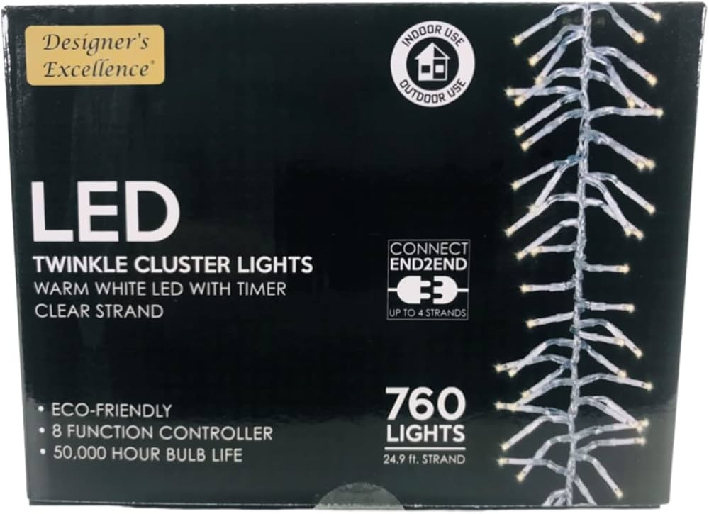 LED Twinkle Cluster Lights w/ Clear Strand Connect End to End (Warm White, 24.9) | Amazon (US)