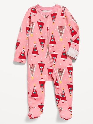 Unisex Sleep &#x26; Play Matching Print 2-Way-Zip Footed One-Piece for Baby | Old Navy (US)