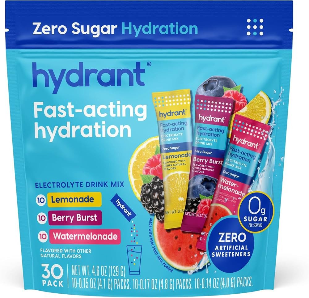 Hydrant Hydrate Zero Sugar, Individual Hydration Electrolye Powder Stick Packets with Zero Sugar ... | Amazon (US)
