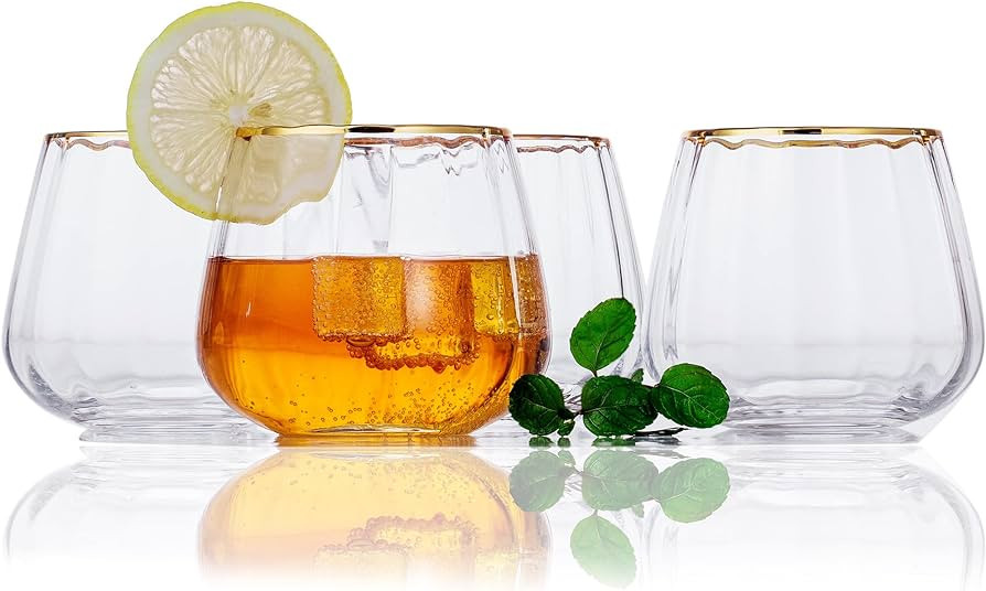 Lysenn Stemless Wine Glasses Set of 4 - Premium Hand Blown Drinking Glasses for White and Red Win... | Amazon (US)