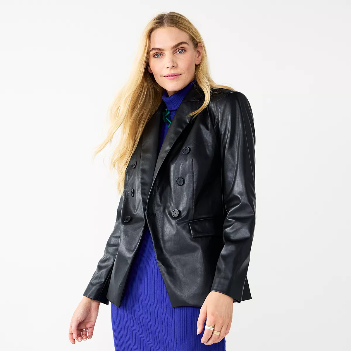 Women's Nine West Faux Leather Double Breasted Blazer | Kohl's
