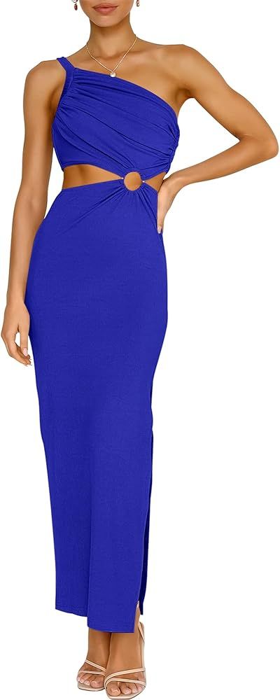 ANRABESS Women Summer One Shoulder Sleeveless Maxi Dress Cutout Sexy Bodycon Semi Formal Dinner D... | Amazon (US)