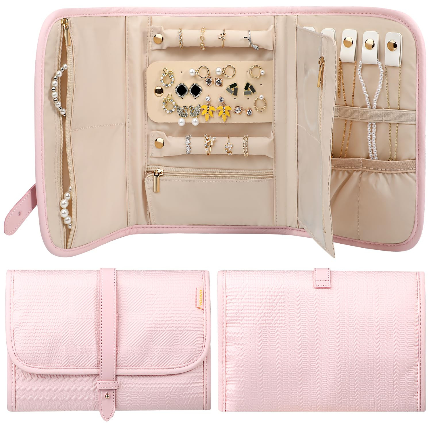 Voova Travel Jewelry Holder Organizer Case, Large Jewelry Storage Bag for Women Girls, Foldable T... | Amazon (US)