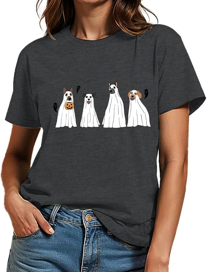 Halloween Pumpkin Shirt Women Cute Ghost Graphic Tees Funny Printed Fall T-Shirt Short Sleeve Tha... | Amazon (US)