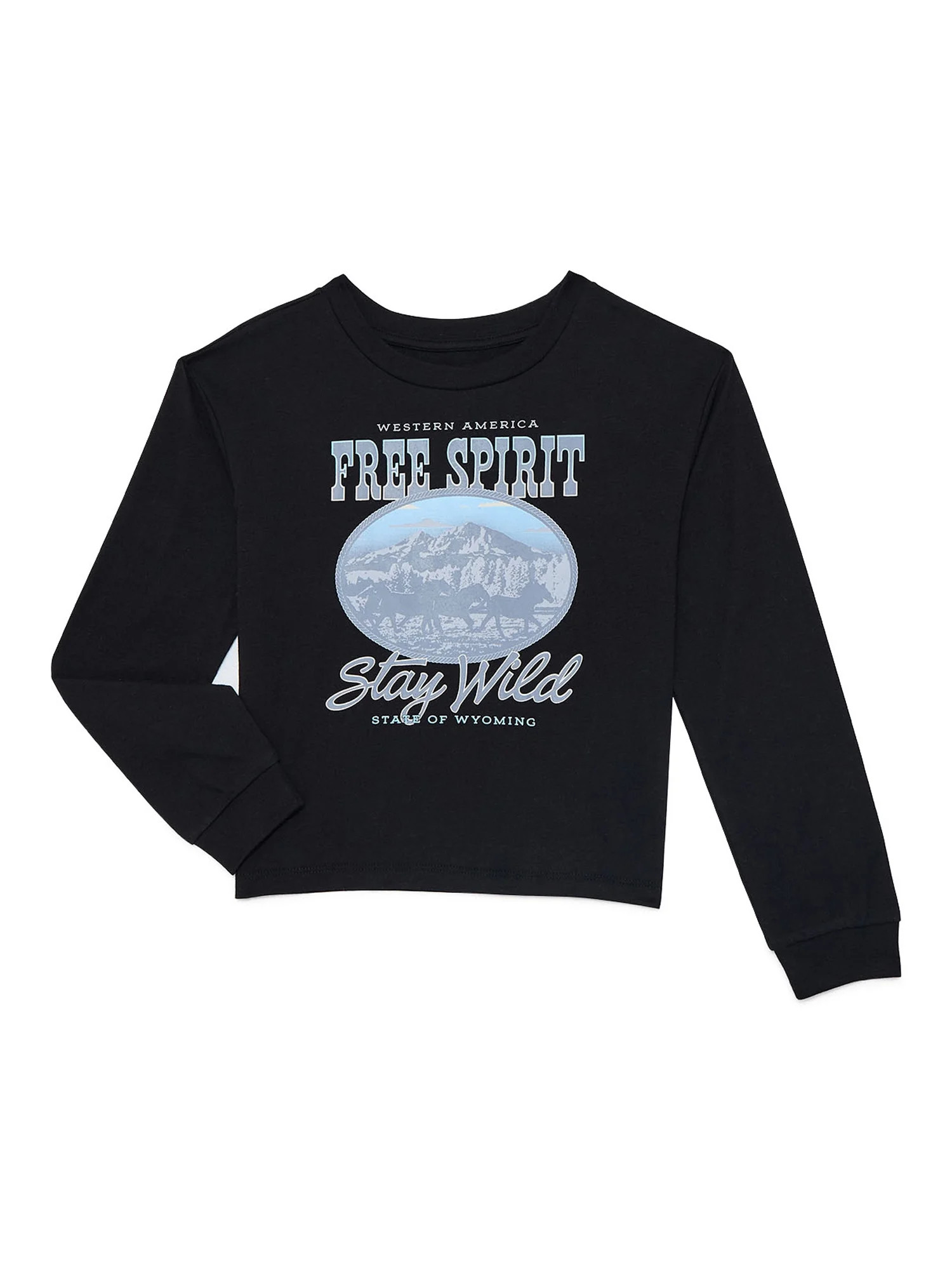 Wonder Nation Girls Free Spirit Long Sleeve Graphic Tee, Sizes 4-16 & Plus | Walmart (US)
