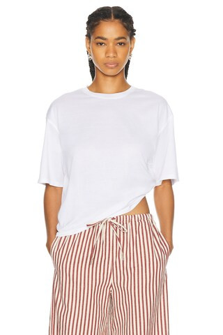 SPRWMN Oversized Cropped Boxy Tee in White - White. Size XS (also in L, M, S). | FWRD 