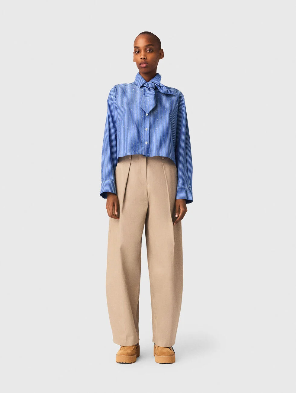 Rhinestone shirt with removable tie Blue for Women | Maje | Maje US