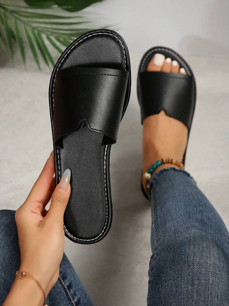 Women Casual Flat Slippers, Open Toe Anti-Slip Slides, Outdoor Beach Sandals | SHEIN