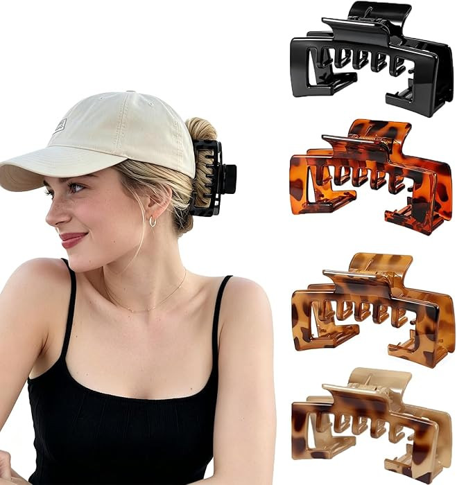4 PCS Large Strong Trucker Hat Claw Clips for Women \u2013 4.1 Inch Hat-Friendly Non-Slip Basebal... | Amazon (US)
