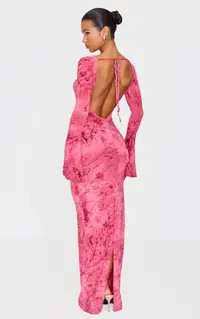 Pink Floral Devore Long Sleeve Maxi Dress | PrettyLittleThing UK