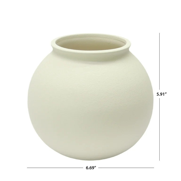 Better Homes & Gardens Matte Ceramic Round Vase, 5.9", Natural Beige White | Walmart (US)