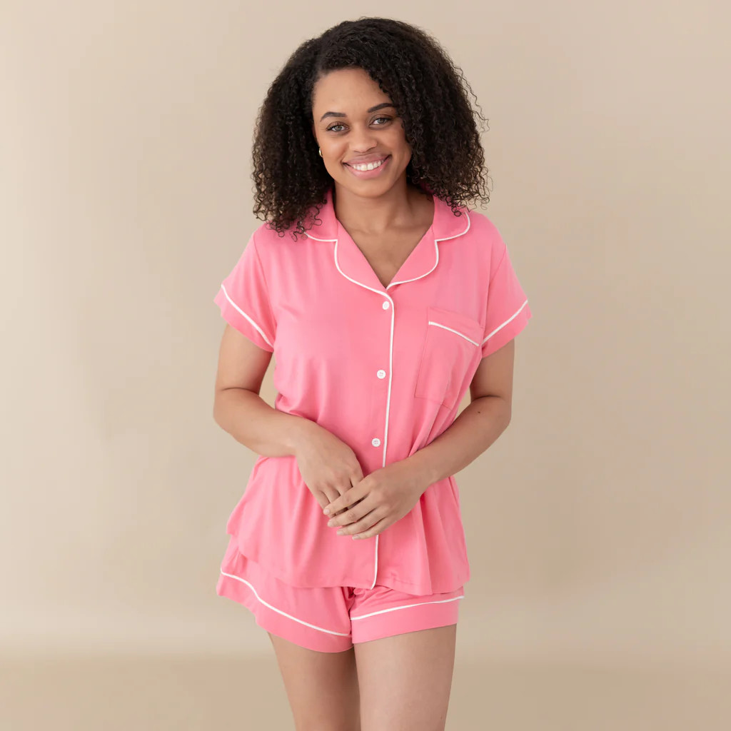 Women’s Short Sleeve Pajama Set in Guava with Cloud Trim | Kyte BABY