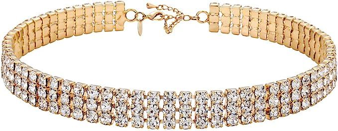 Zealmer 3 Row Rhinestone Choker Necklace for Women 18K Gold Plated¡­ | Amazon (US)