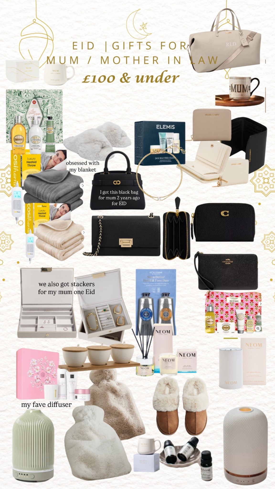 ✨ EID GIFT GUIDE: For Mum & Mother-in-Law (£100 & Under!) ✨

AALIYA15 for 15% off Katie Loxton &
COMAMBW15-5HTI6TOTNL 15% off charles and keith!


Finding the perfect Eid gift just got easier! Whether you’re shopping for your mum or mother-in-law, I’ve rounded up luxe yet budget-friendly picks they’ll love. From cosy essentials to self-care must-haves, here’s what’s on my list this year:

✔️ Chic handbags & purses (classic & elegant styles)
✔️ Luxury skincare & body care (Elemis, L’Occitane, NEOM)
✔️ Cosy home comforts (heated blankets, slippers, hot water bottles)
✔️ Scented candles & diffusers for relaxation
✔️ Jewellery organisers & stackers for a touch of elegance

I got my mum a similar black bag two years ago, and she still LOVES it! Plus, my favourite diffuser is here too—such a great pick for creating a calming space. ❤️

Shop everything via the links below! #EidGifts #GiftGuide #LuxuryForLess #LTKGiftGuide #LTKHome #LTKBeauty

#LTKhome #LTKgiftguide