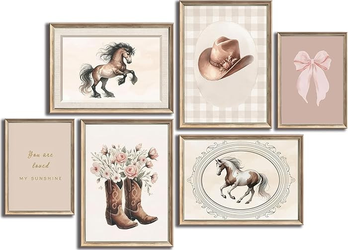 YKVDOROK 6Pcs Cowgirl Nursery Wall Art Coquette Western Girl Poster Rustic Cowgirl Wall Decor Gir... | Amazon (US)