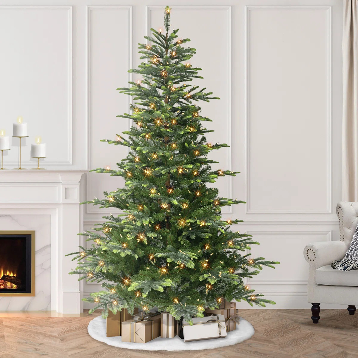 90" H Green PVC & PE Blend Fir Christmas Tree with 600 LED Colour Changing/Combination Lights | Wayfair North America