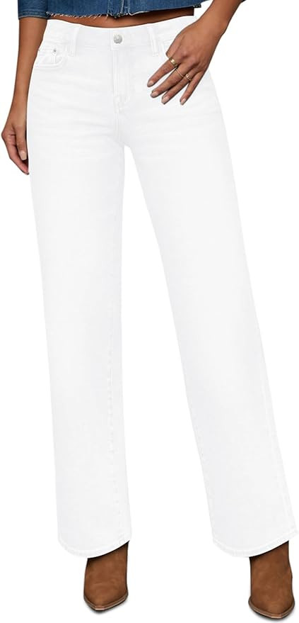 Straight Leg Jeans for Women Trendy High Waisted Cropped Boyfriend Mom Stretchy Frayed Hem Loose ... | Amazon (US)