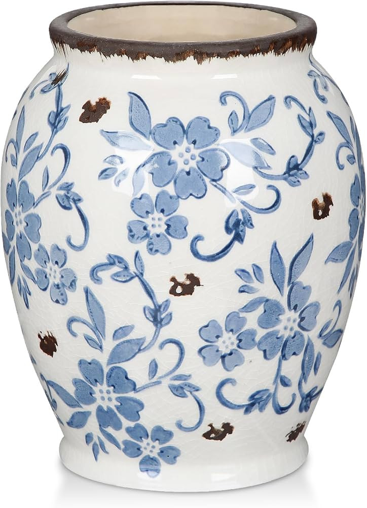 Hollyone Blue and White Porcelain Vase Large Chinoiserie Floral Vintage Tall Blue Ceramic Vases f... | Amazon (US)