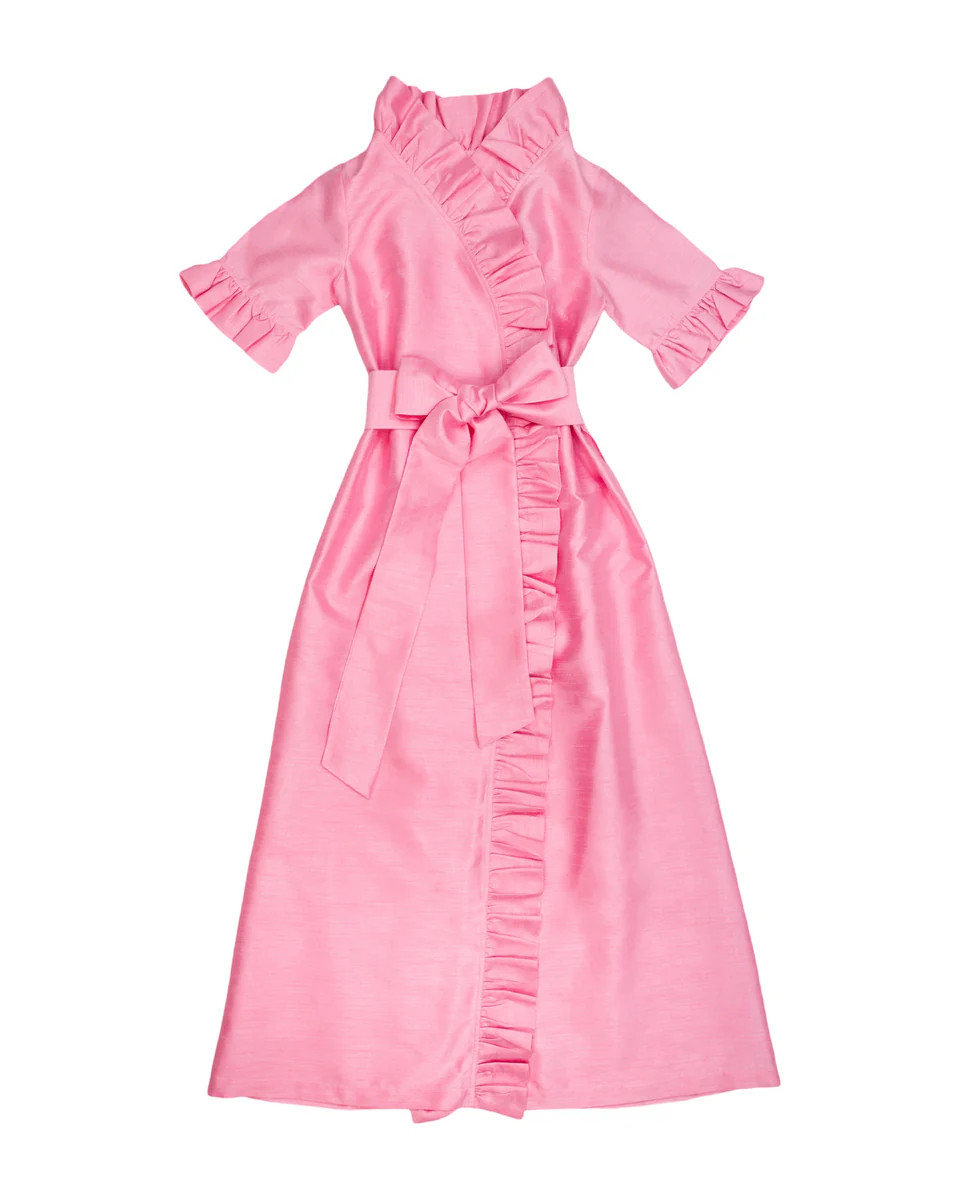 Anne Claire ruffle wrap maxi dress in candy pink | Elizabeth Wilson Designs