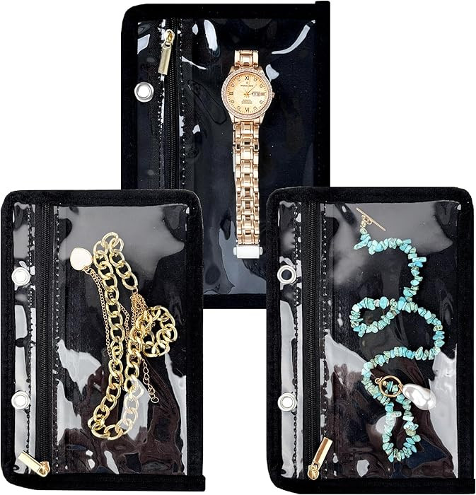 Travel Jewelry Organizer Case,Small Jewelry Bags Jewelry Storage Book Ring Binder with Clear Zipp... | Amazon (US)