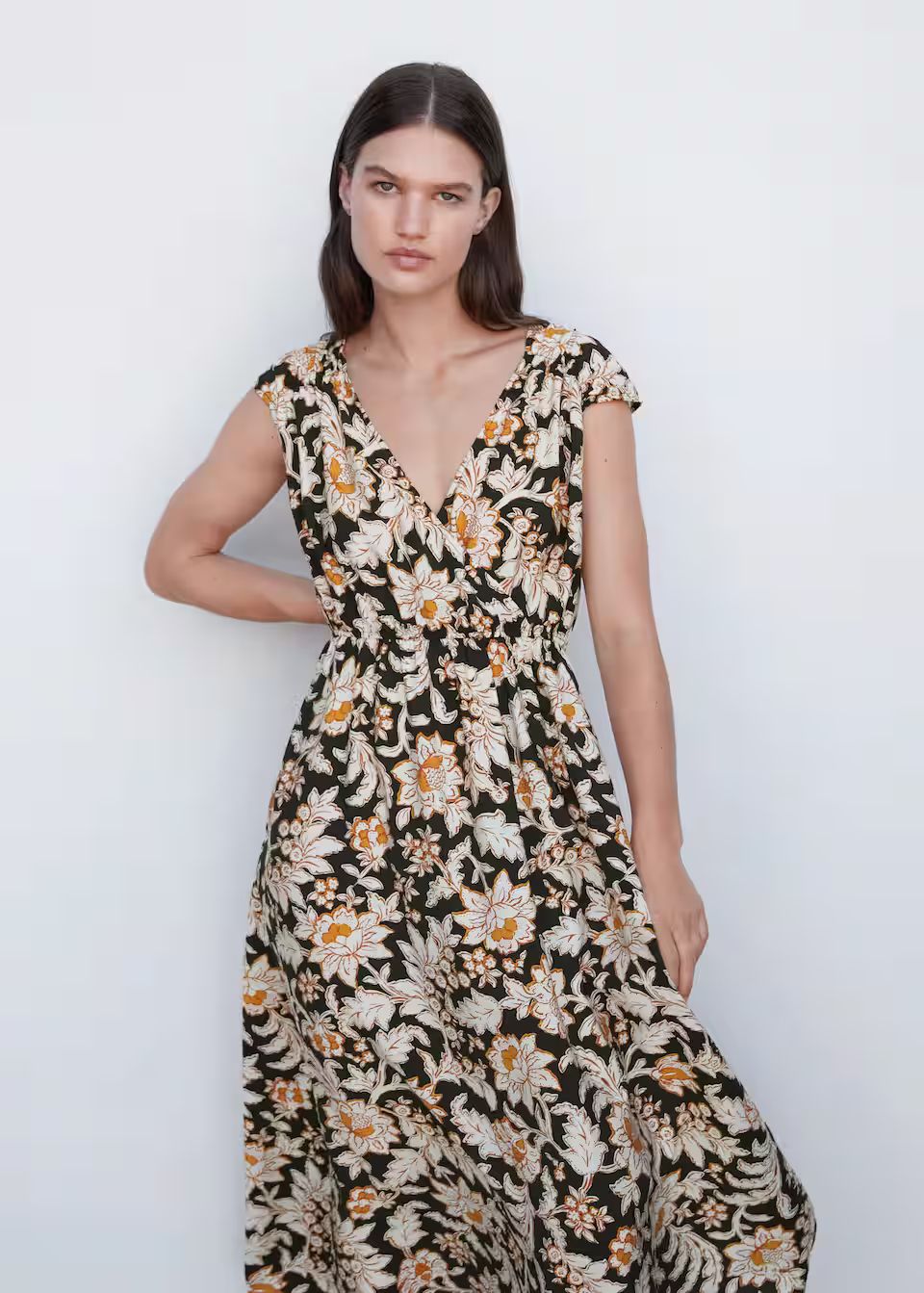 Floral wrap neckline dress -  Women | Mango USA | MANGO (US)
