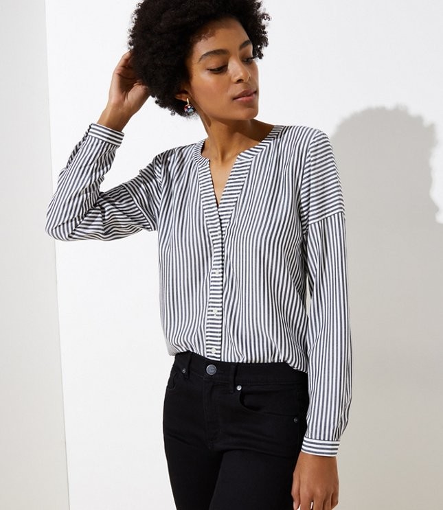 Mixed Stripe Split Neck Shirt | LOFT | LOFT