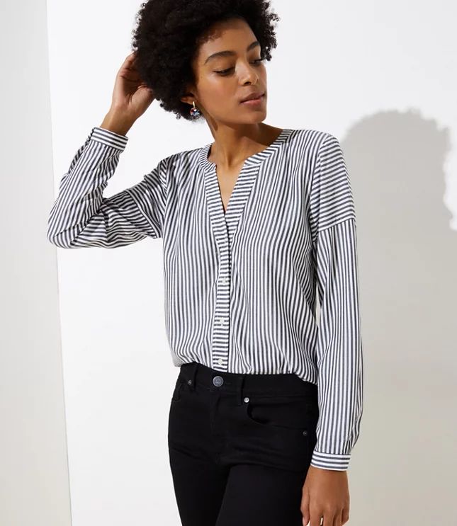 Mixed Stripe Split Neck Shirt | LOFT | LOFT