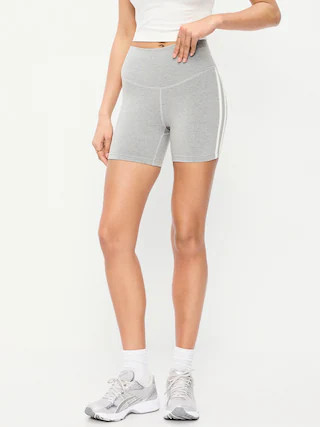 High-Waisted PowerChill Side-Stripe Biker Shorts -- 5-inch inseam | Old Navy (US)