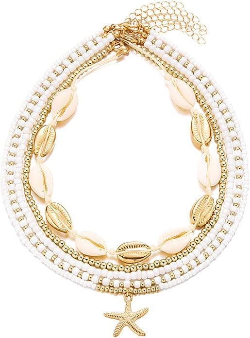 Amazon.com: mintolex Shell Necklaces for Women Layered Gold Boho Beaded Seashell Choker Adjustabl... | Amazon (US)