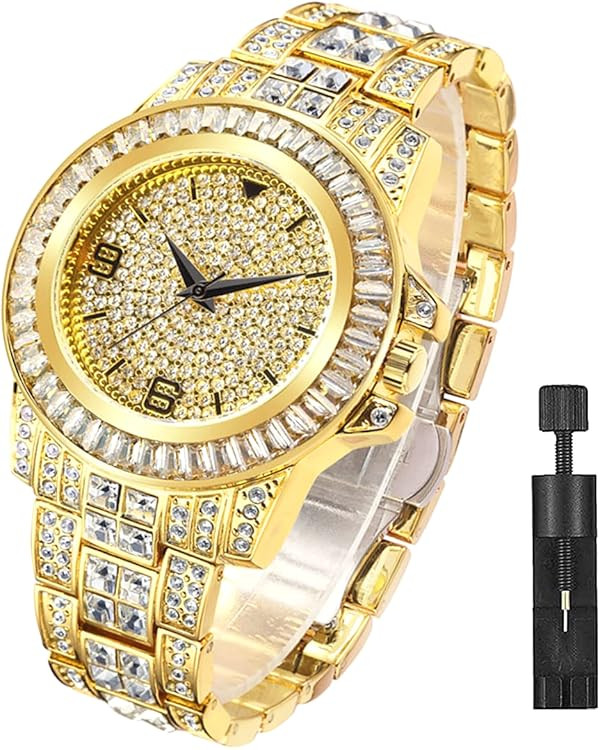 Apzzic Hip Hop Unisex Crystal Diamond Watch - Iced Out CZ Bling Quartz Stainless Steel Wrist Watc... | Amazon (US)