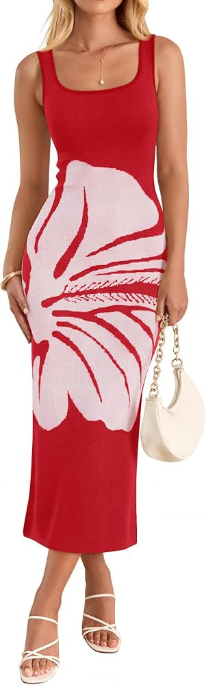ZESICA Womens Summer Floral Bodycon Sweater Dress 2026 Cute Spring Vacation Sleeveless Long Tank ... | Amazon (US)