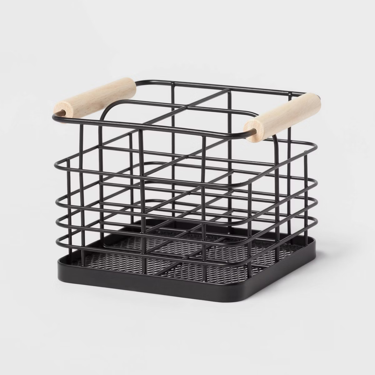 Divided Wire Caddy Basket with Wood Handle Black - Brightroom™ | Target