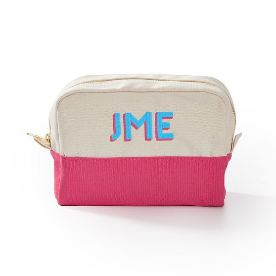 Embroidered Canvas Cosmetic Pouch, Pink | Mark and Graham