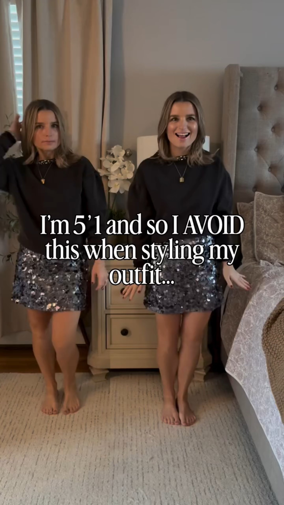 Also obsessed with this rhinestone sweatshirt top… it’s Walmart ladies!! ✨ 🖤 

Comment SHOP for a 🔗! 

#petitestyle #petitehacks #petitetips #outfitinspo #nue holiday skirt sequin sparkle outfit ootd grwm styling winter